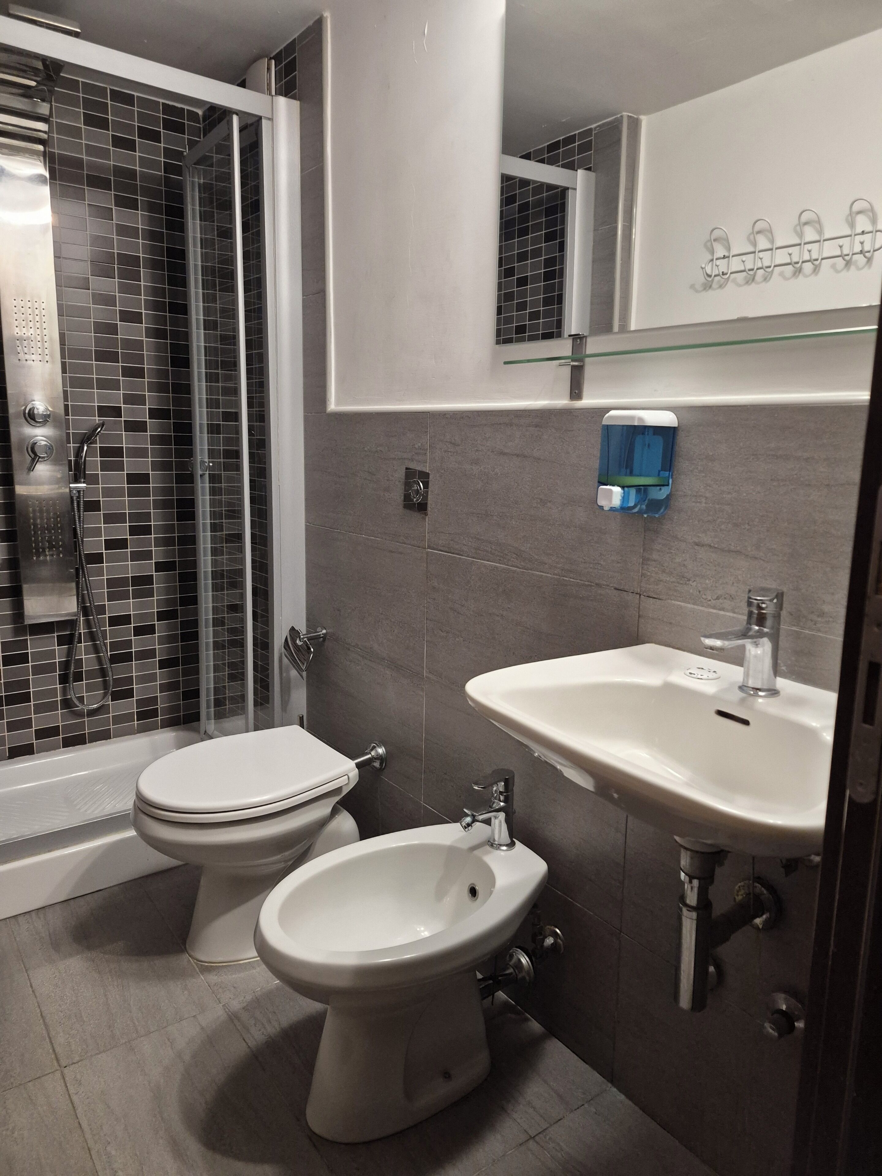 Douche, séchoir à cheveux, bidet, serviettes fournies