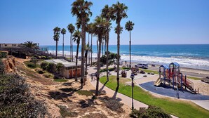 A coastal area with palm trees, a playground, and a beach. - 152-6 S Pacific Fantastic Ocean View (Oceanside)