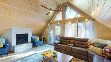 Smart TV, fireplace, DVD player, stereo