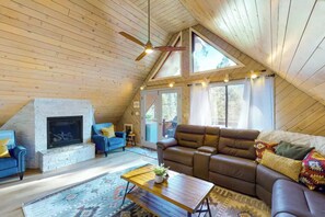 Smart TV, fireplace, DVD player, stereo