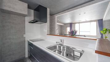 Apartment | Private kitchen | Fridge, microwave, stovetop, rice cooker