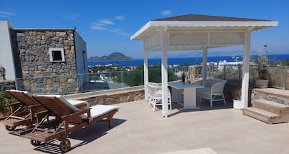 Panoramic view - modern apartment with large private pool area, beach 1km