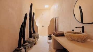 Shower, jetted bath, hair dryer, bidet