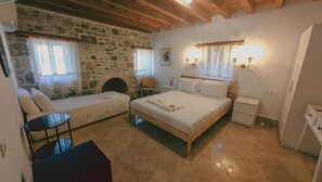 Family Double Room, Balcony, Garden View | Desk, laptop workspace, blackout drapes, iron/ironing board - Madran (Mugla)