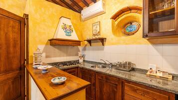 Kühlschrank, Mikrowelle, Herdplatte, Wasserkocher