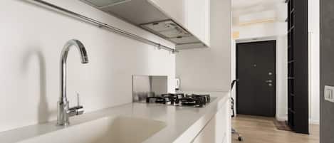 Fridge, microwave, dishwasher