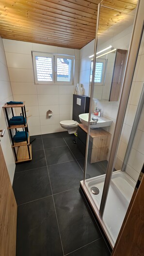 Dusj, hårføner og håndklær