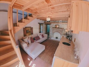 Traditional Duplex, Kitchen, Garden View | Living area - Bitez Tas Ev (Bodrum)