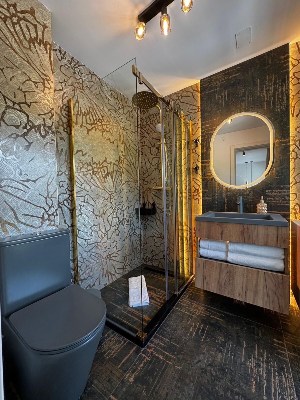 Regadera, secadora de cabello, toallas, jabón 