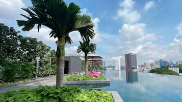 2 albercas techadas, sombrillas en la alberca y camastros