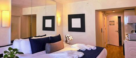 Egyptian cotton sheets, premium bedding, desk, blackout curtains