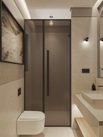 Ducha, artículos de higiene personal gratuitos, secador de pelo y bidé
