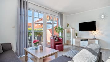 Télévision, cheminée, lecteur de DVD, chaßne hi-fi