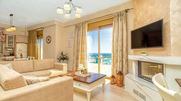 TV, fireplace