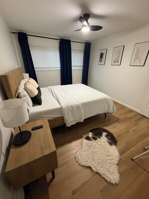 1 bedroom, desk, iron/ironing board, travel cot