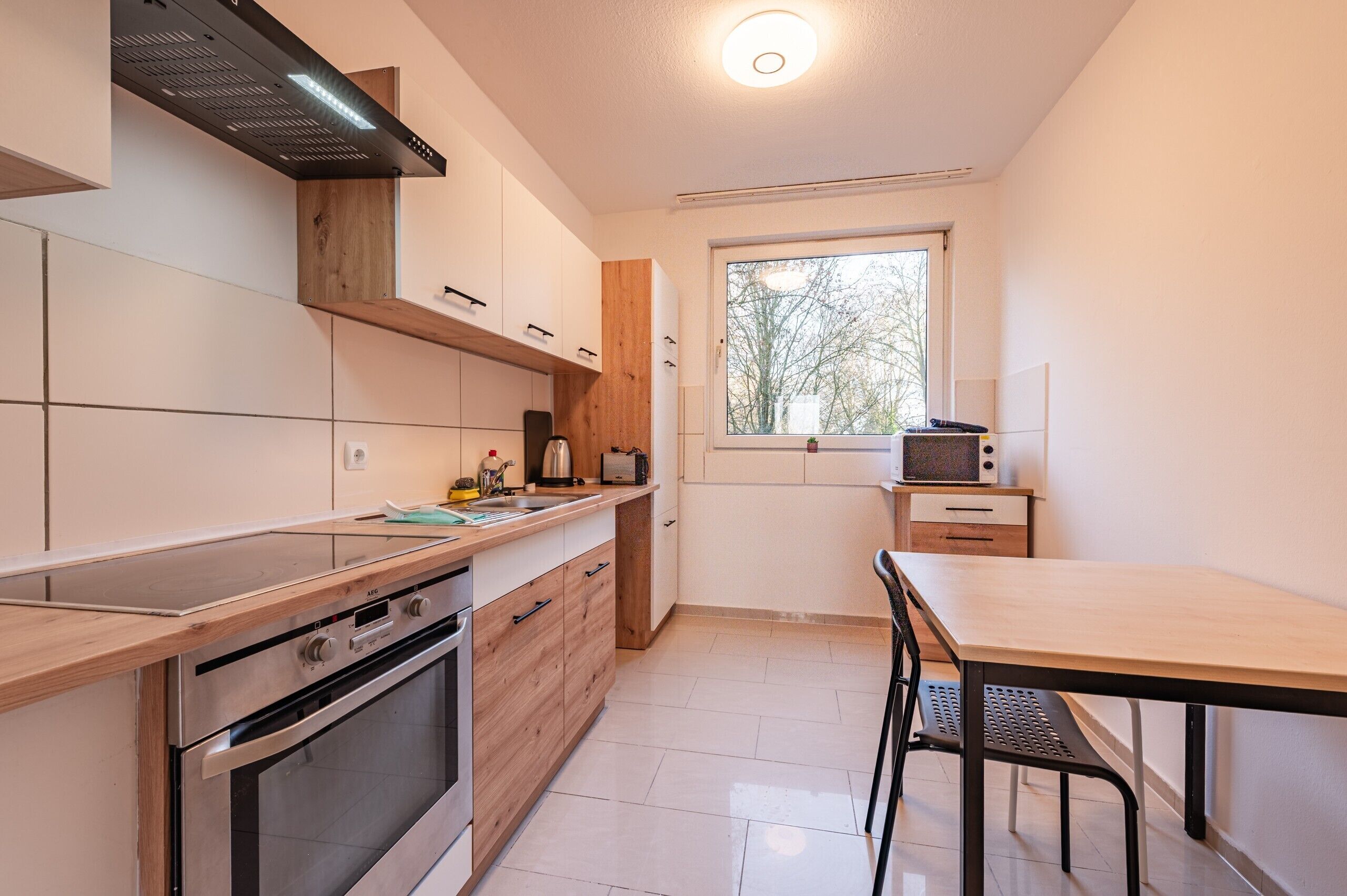 Microwave, stovetop, electric kettle, toaster