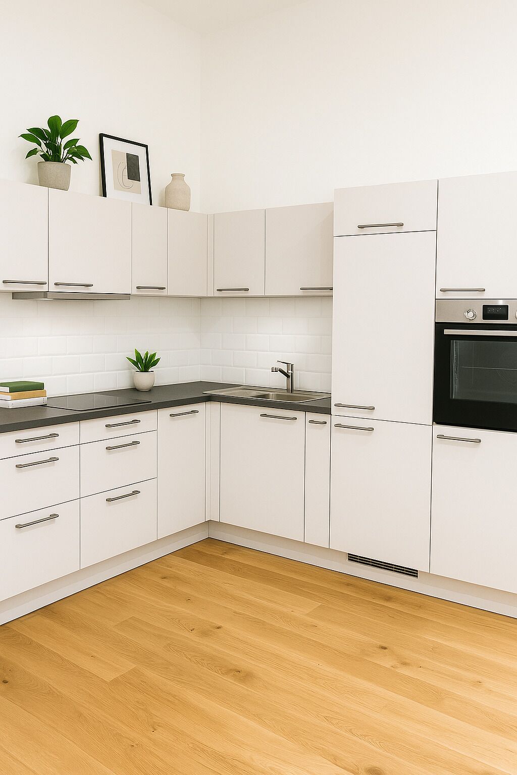 Een koelkast, een kookplaat, een vaatwasser