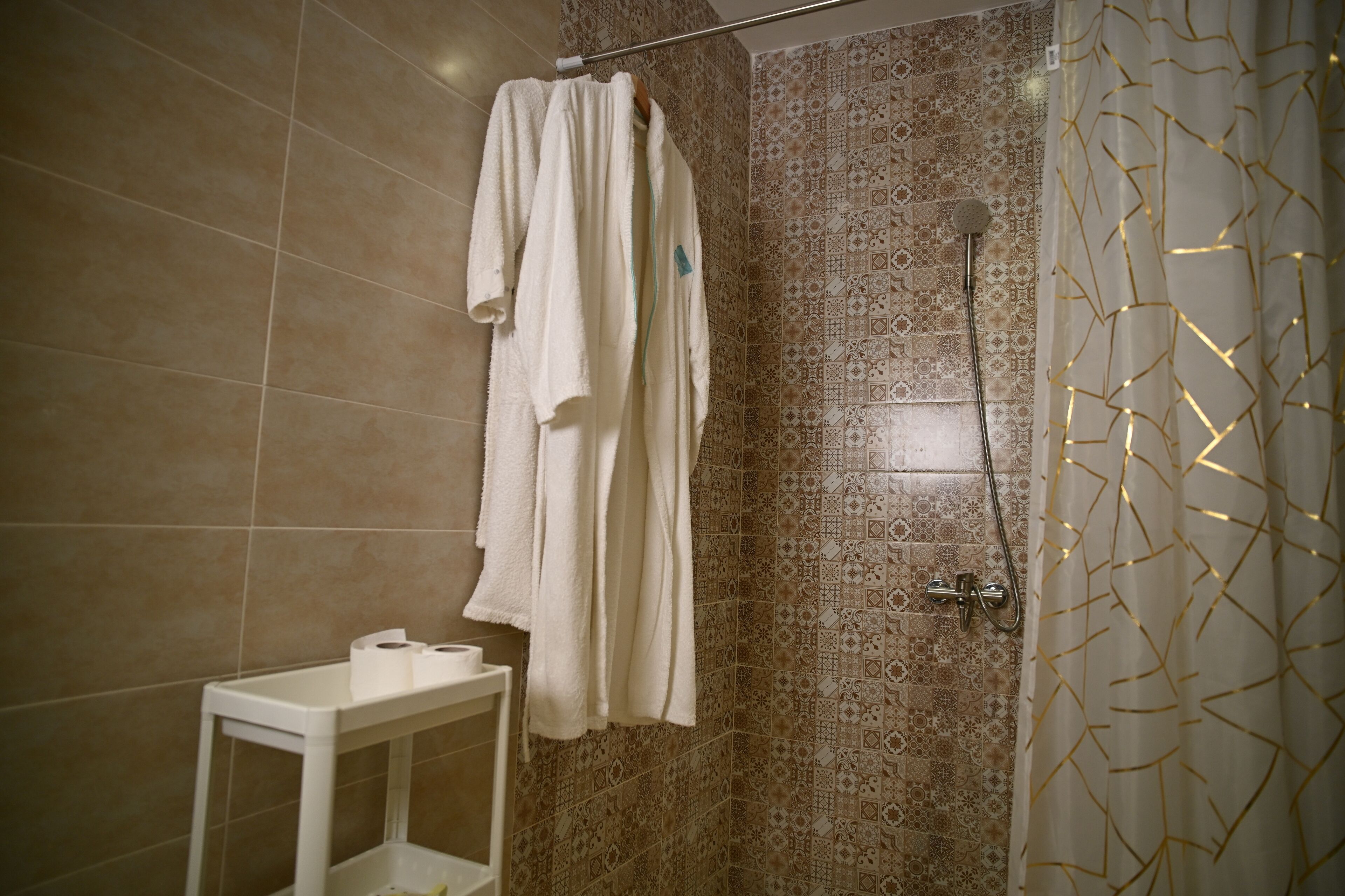 Ducha, secador de pelo, toallas, jabón