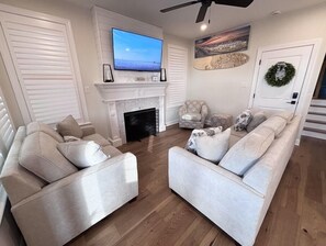 Smart TV, fireplace, books - New Construction 3BR Condo Near Beach, Boardwalk & Downtown (Ocean City)