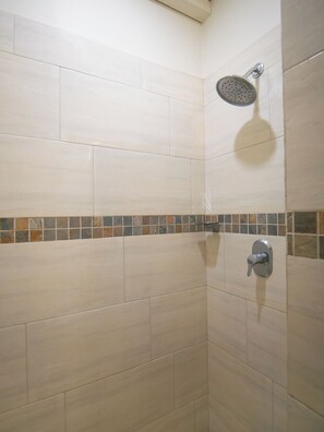 Shower, hair dryer, towels, soap - Cozy 2-Bedroom with Private Patio, Pool Access & Full Kitchen (Rodney Bay)