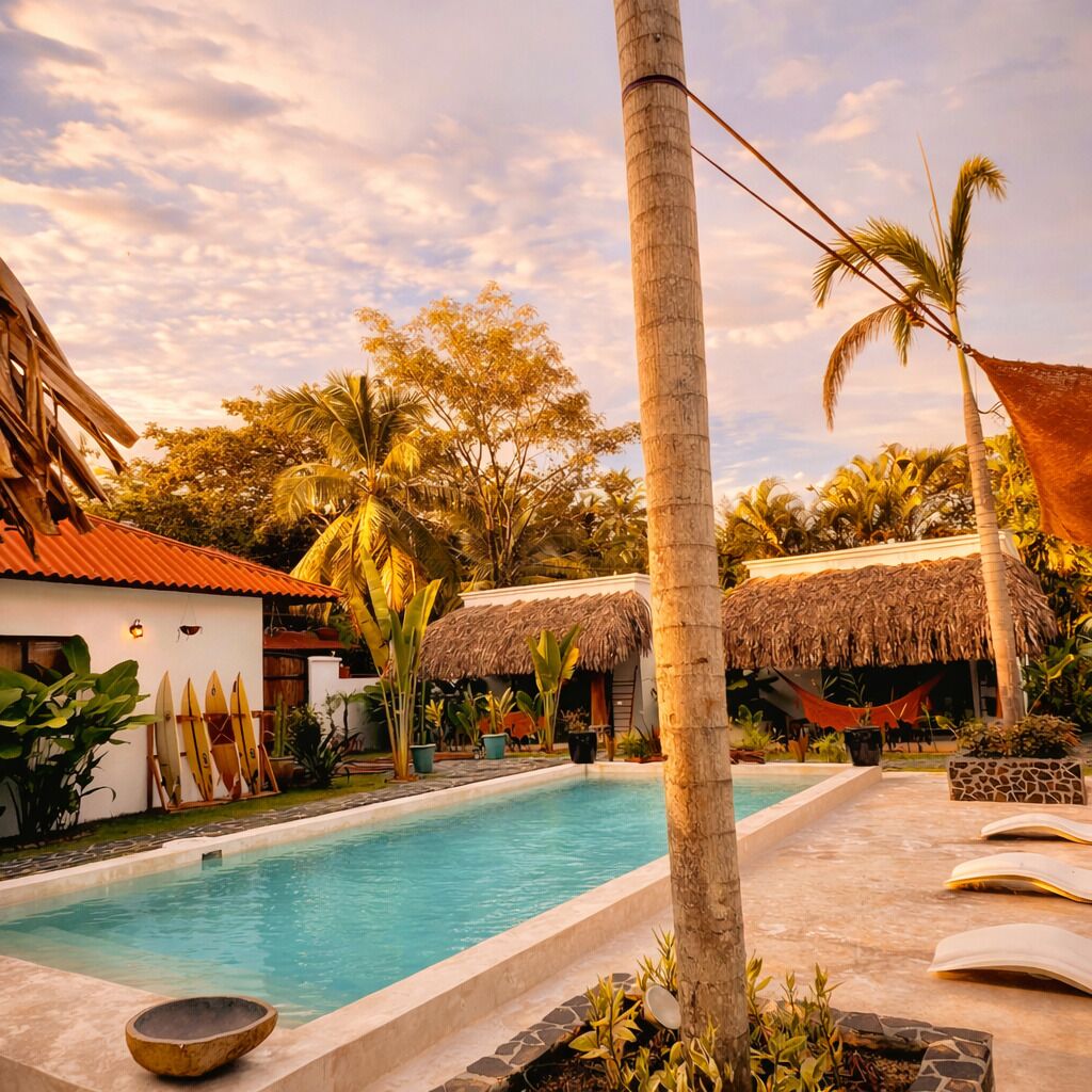 Outdoor pool, pool umbrellas, pool loungers