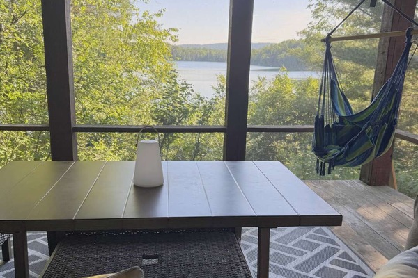 The cozy veranda is our favorite spot to relax and enjoy the fresh lake air.