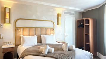 Hair dryer, slippers, towels, soap