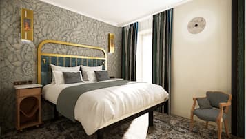 Cofres nos quartos, escrivaninha, cortinas blackout