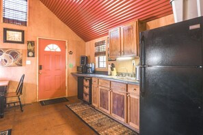Fridge, microwave, coffee/tea maker, toaster
