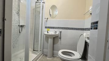 Shower, free toiletries, hair dryer, towels