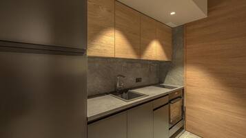 Apartment, Balcony, Mountain View | Private kitchen | Fridge, microwave, oven, stovetop