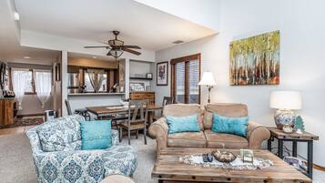 Televisie, een open haard en boeken