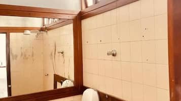 Shower, free toiletries, towels, toilet paper