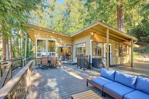 Tranquil Riverfront Cabin near Mount Hood, Private Hot Tub & Pet Friendly