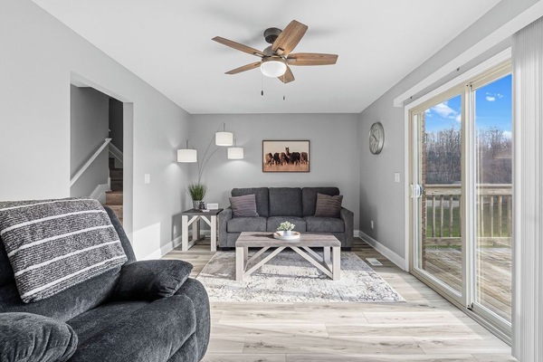 Spacious living room with a sofa sleeper for extra guests!