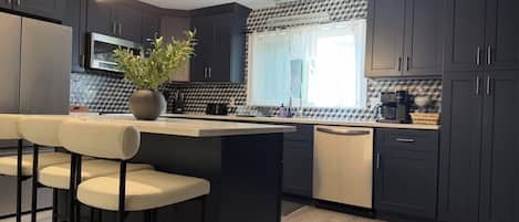 Fridge, microwave, oven, dishwasher