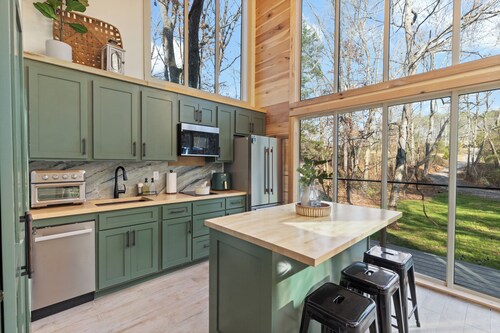 Modern Black Cabin w/ Hot Tub