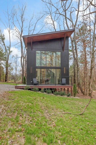 Modern Black Cabin w/ Hot Tub
