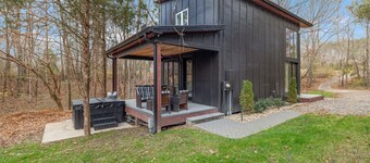 Modern Black Cabin w/ Hot Tub