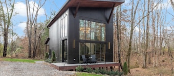 Modern Black Cabin w/ Hot Tub