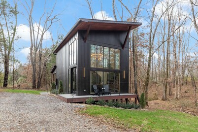 Modern Black Cabin w/ Hot Tub