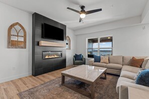 Smart TV, fireplace, video games, table football