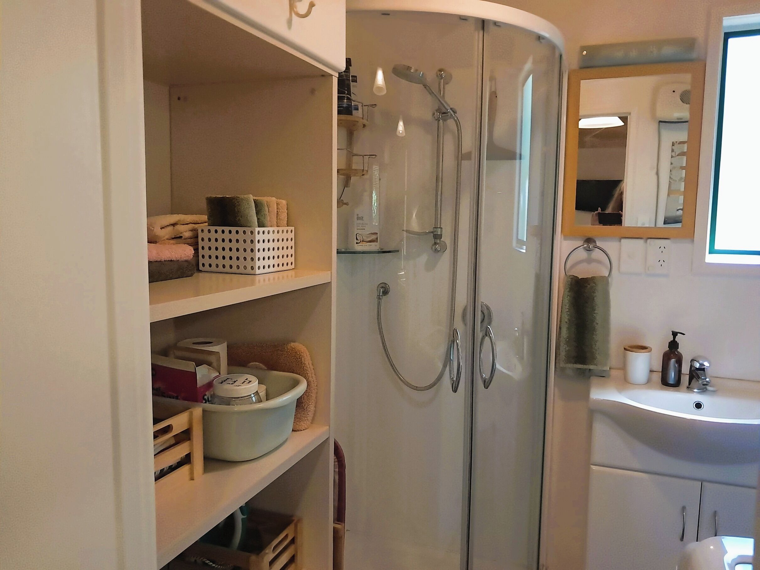 Shower, eco-friendly toiletries, hair dryer, towels