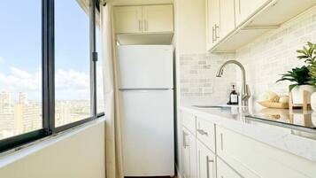Microwave, stovetop, coffee/tea maker, toaster