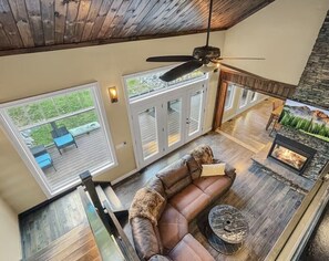 Smart TV, fireplace, DVD player, foosball