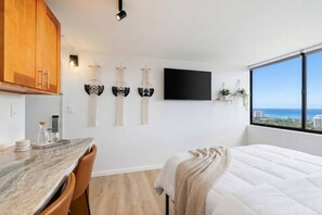 Desk, iron/ironing board, WiFi - Stunning Ocean View Waikiki Studio 30F B (Honolulu)
