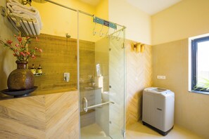 Deluxe Villa, Pets allowed, Garden View | Bathroom | Hair dryer, slippers, towels, soap - Alaya Stays Dacha 3 BHK with Jacuzzi (Palwal)