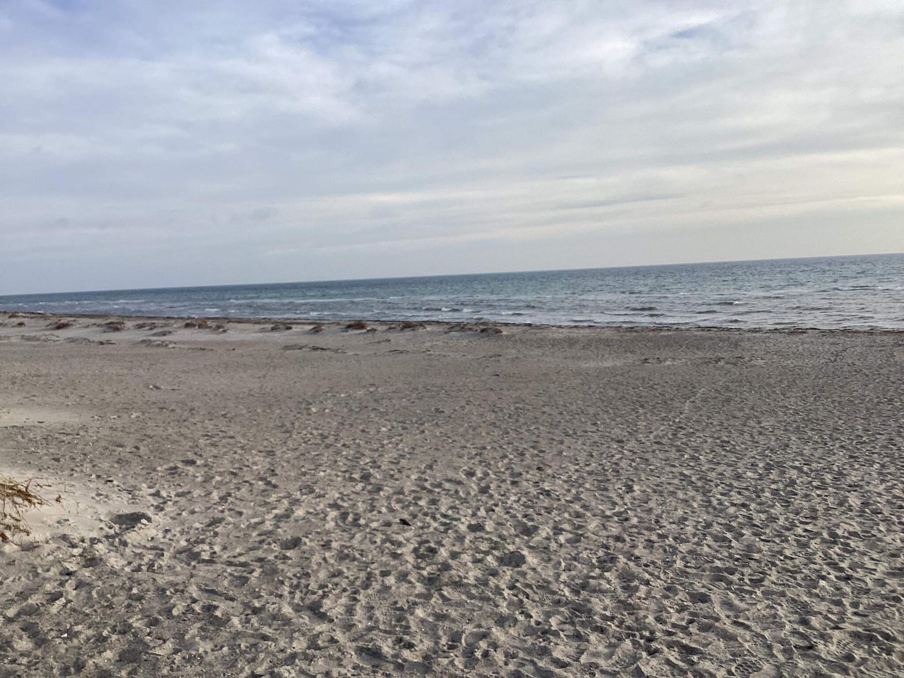 Una playa con una amplia zona de arena y un mar tranquilo.