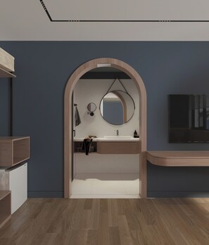 Deluxe-Zimmer | Badezimmer | Dusche, kostenlose Toilettenartikel, Haartrockner, Hausschuhe