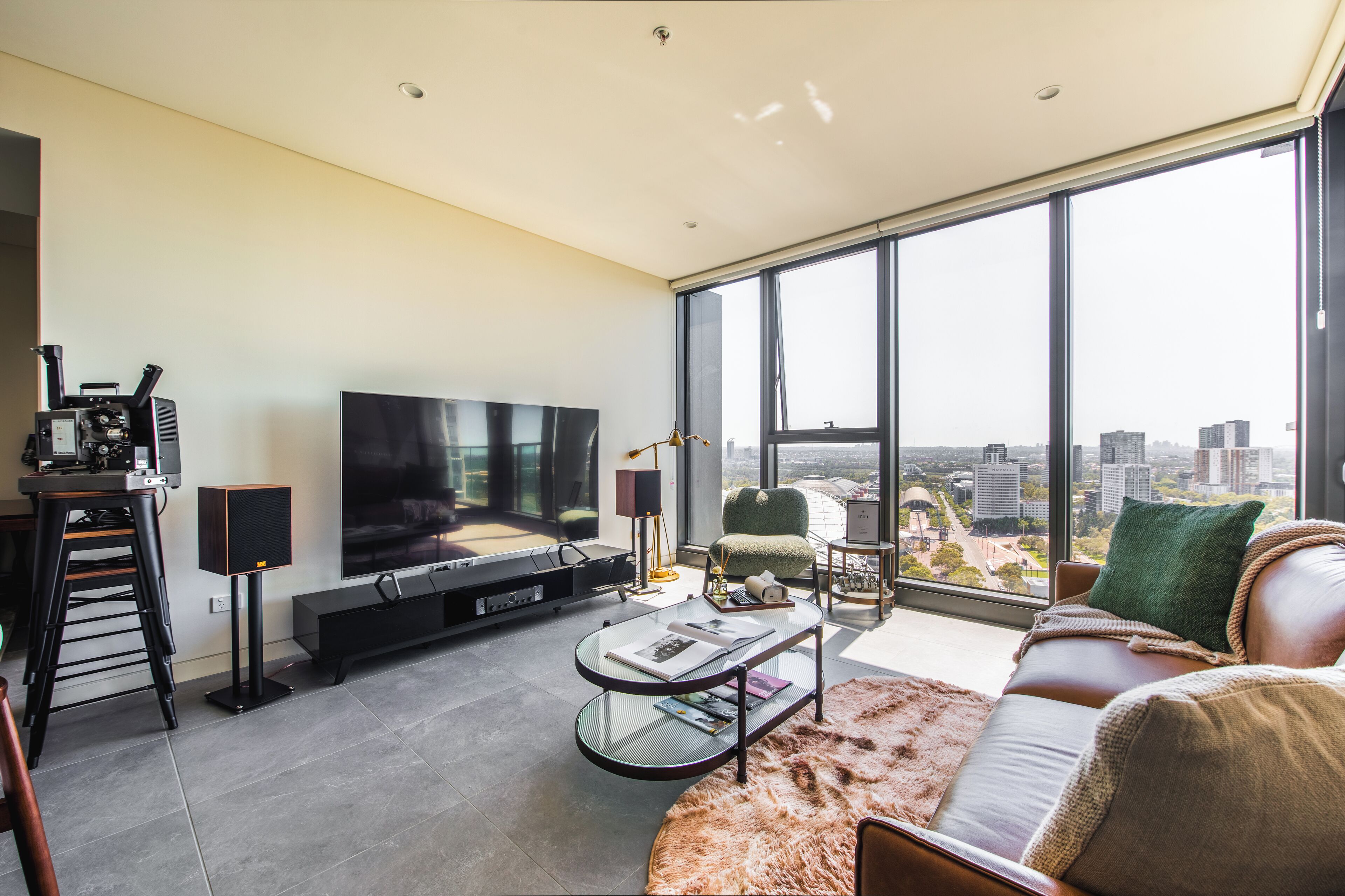 Smart TV, DVD player, books, music library